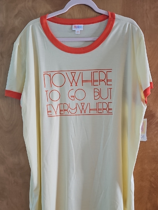 LuLaRoe Tops - LuLaRoe Yellow Tee with Orange Trim & Rainbow Logo